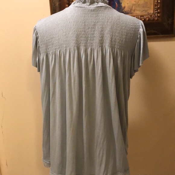 Xhilaration flutter sleeve high ruffle neck upper bodice tucking and crochet hem - Picture 4 of 11